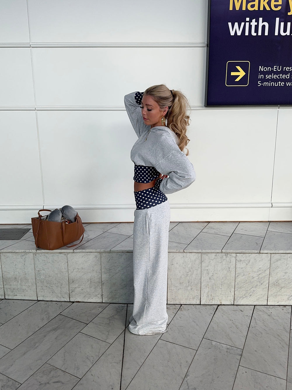 May sweatpants med polkaprikker - Grå/navy/hvid