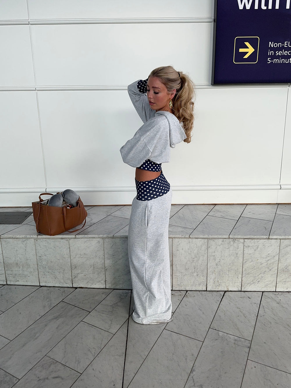 May sweatpants med polkaprikker - Grå/navy/hvid