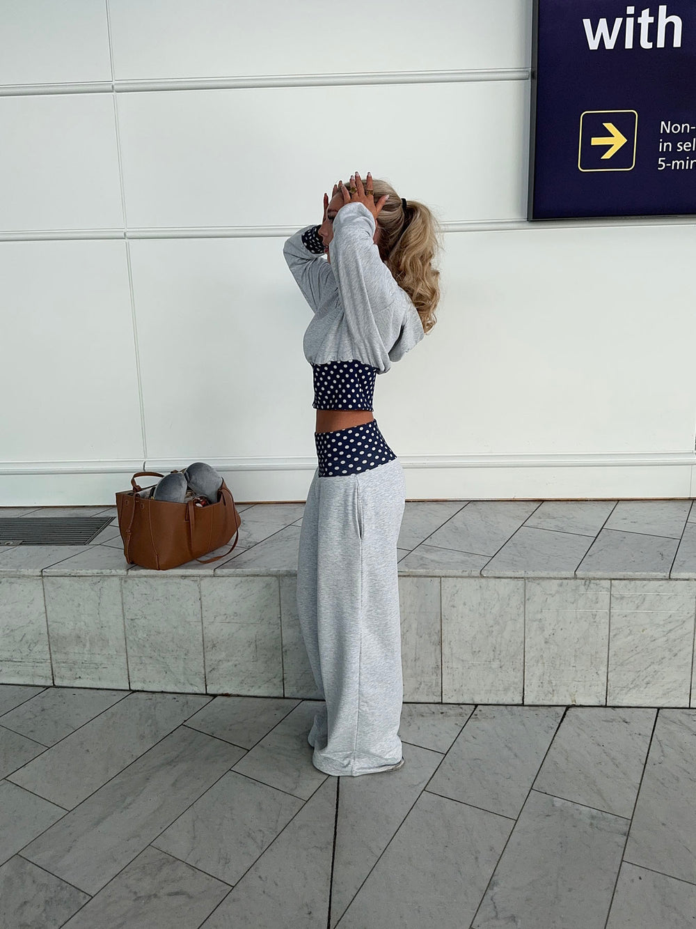 May sweatpants med polkaprikker - Grå/navy/hvid