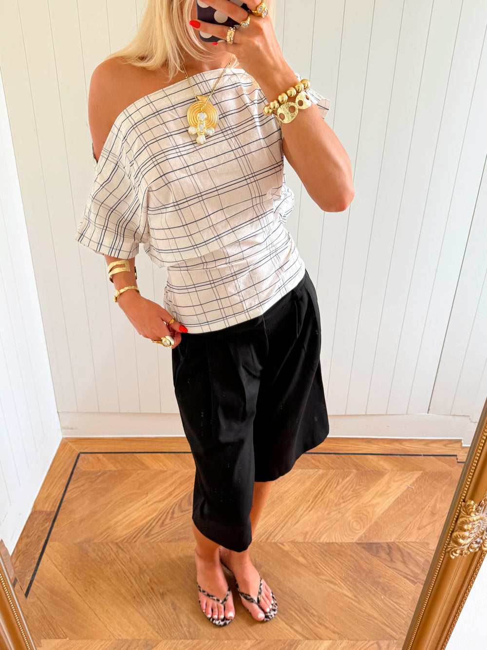 Scandivv off shoulder-top med tern - Hvid/navy