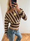 Scandivv tætsiddende bluse med glitter - Brun/guld