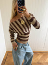 Scandivv tætsiddende bluse med glitter - Brun/guld