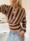 Scandivv tætsiddende bluse med glitter - Brun/guld