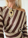 Scandivv tætsiddende bluse med glitter - Brun/guld