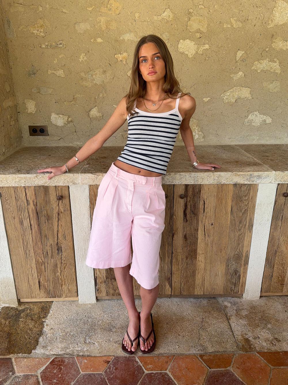 Wren tanktop med striber - Lysegrå/navy/pink