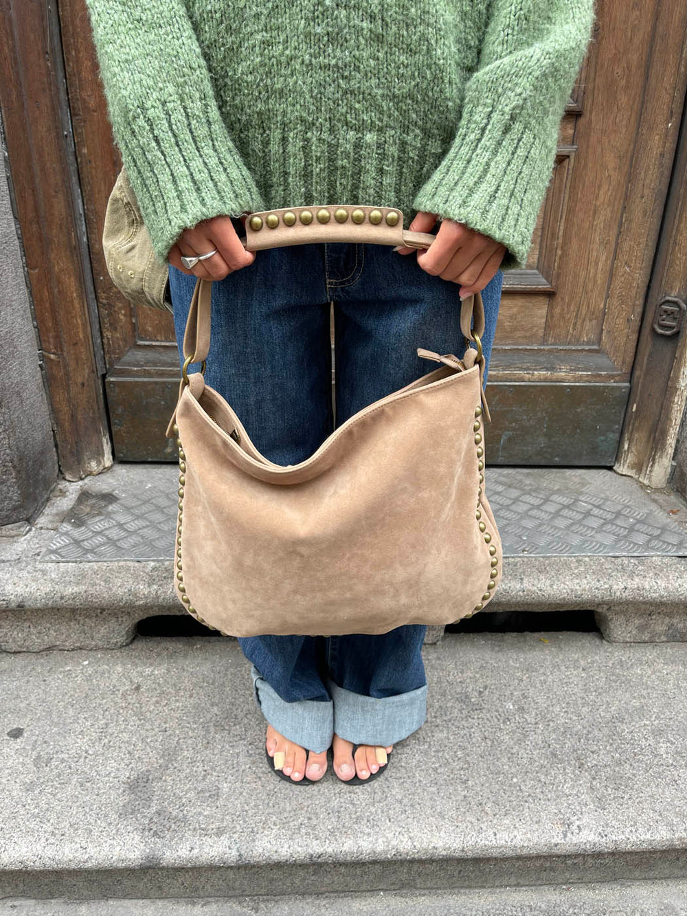 Ibi taske med nitter - Beige