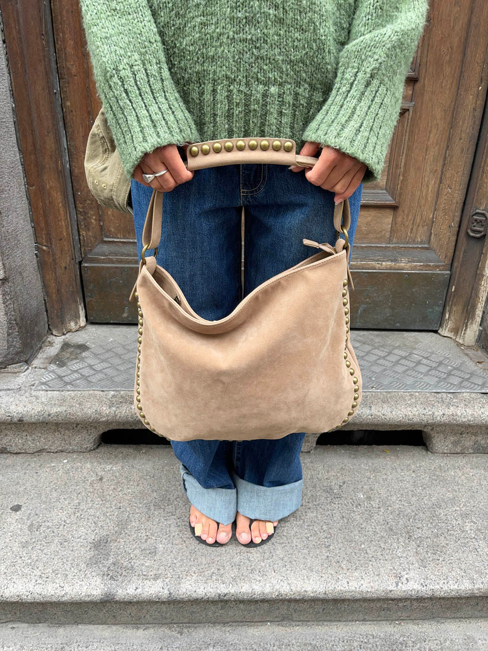 Ibi taske med nitter - Beige