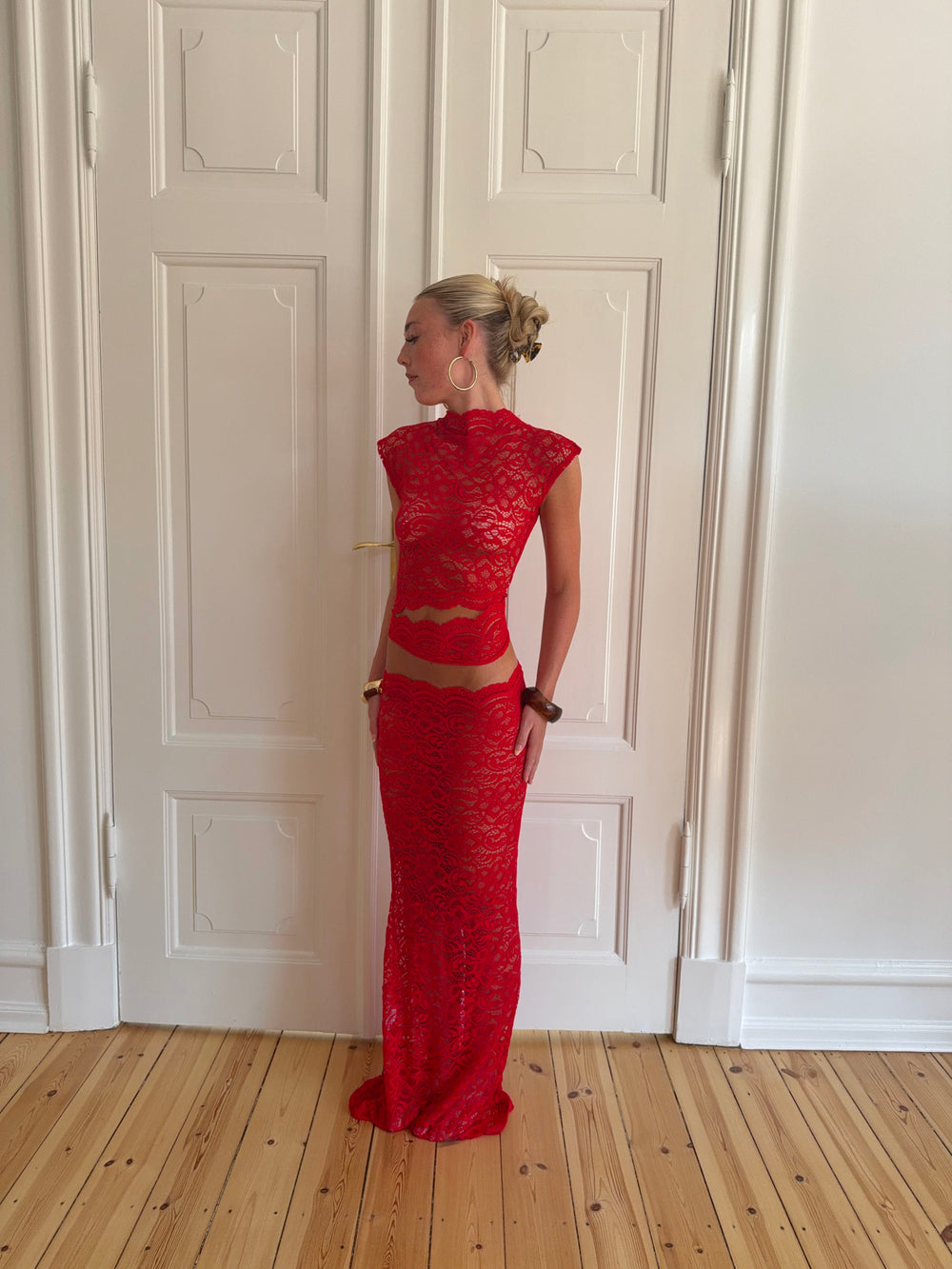 Marisol nederdel i blonde - Rød