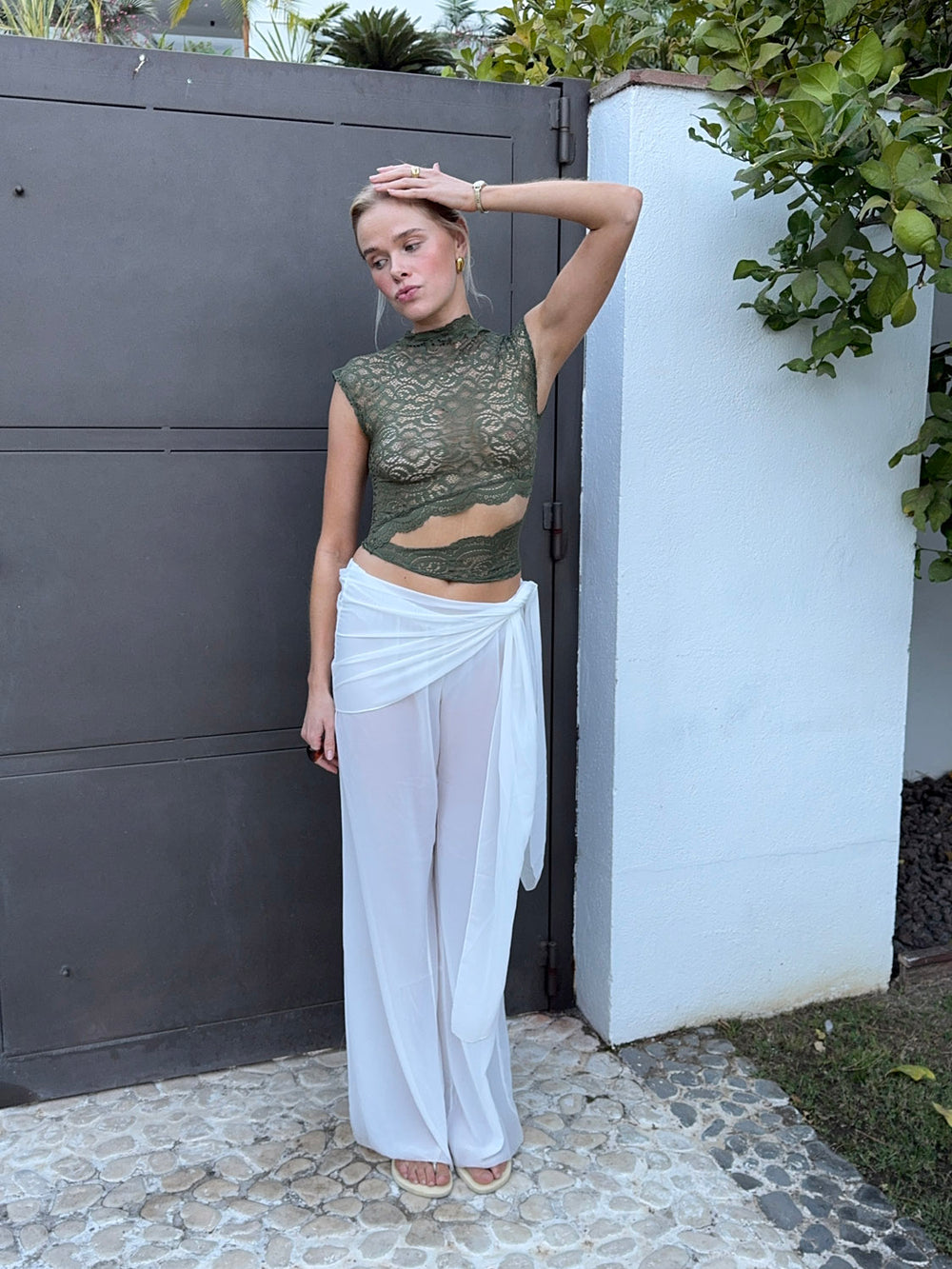 Marisole top i blonde - Kaki