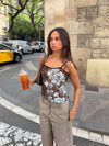 Candela top med blomster - Brun/blå