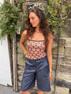 Rania top med blomster - Sort/orange