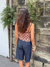 Rania top med blomster - Sort/orange