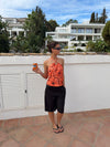 Sibilia top med blomster - Orange/sort