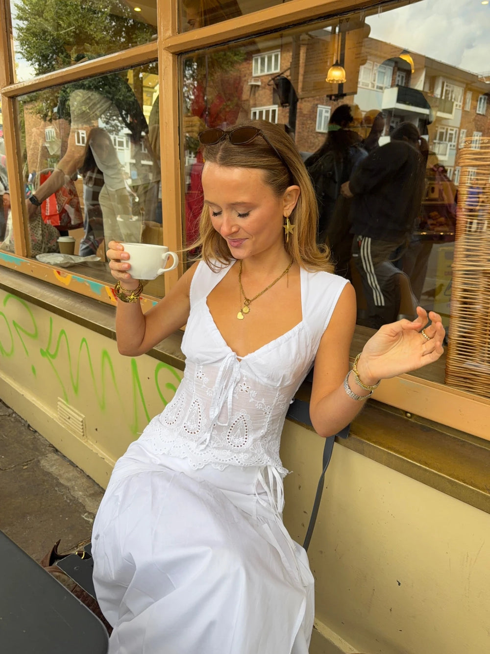 Malin Tomkins top med blondedetaljer - Hvid