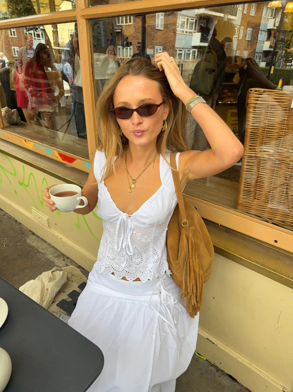 Malin Tomkins top med blondedetaljer - Hvid