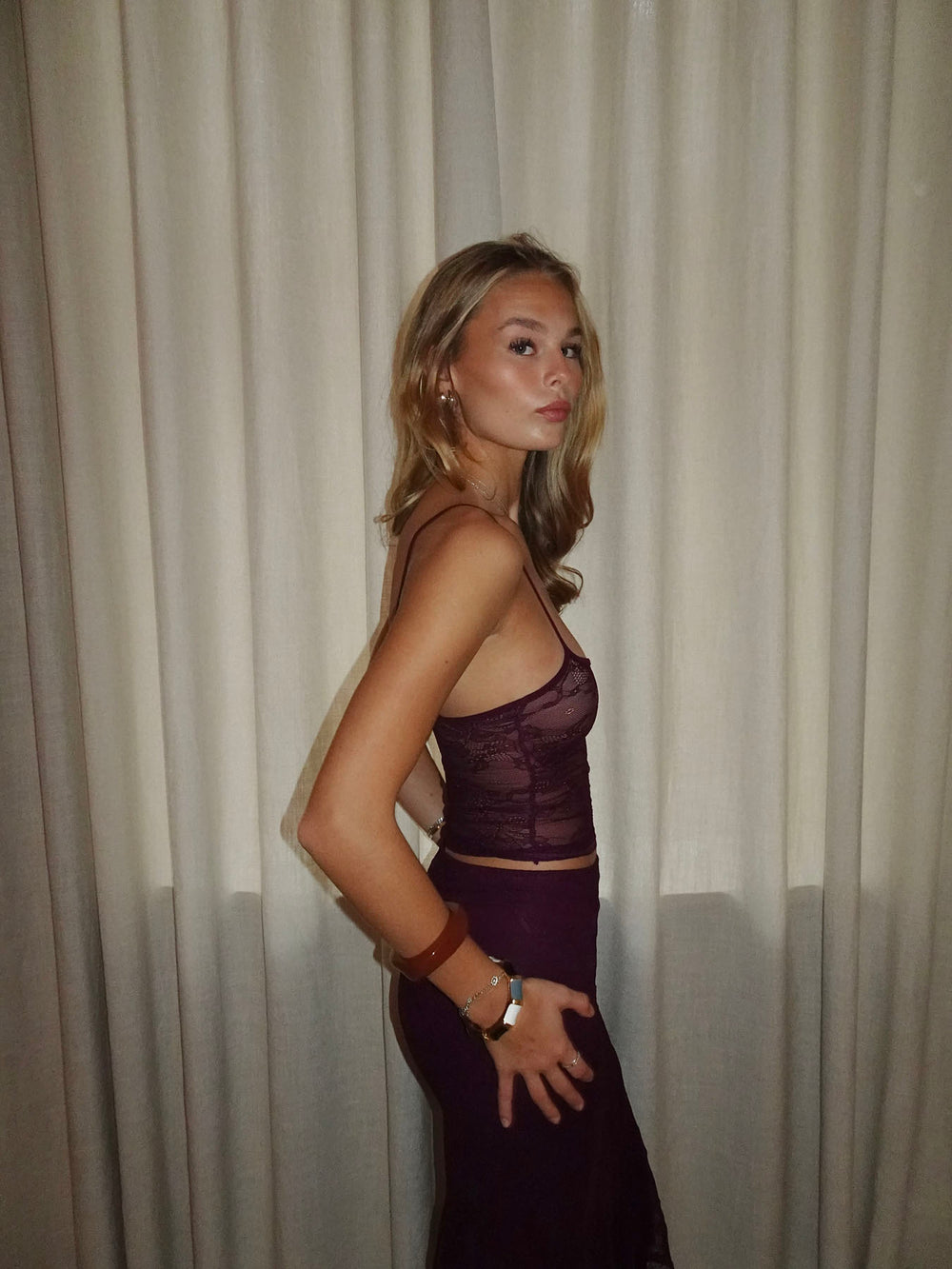 Nadja top med blonder - Lilla