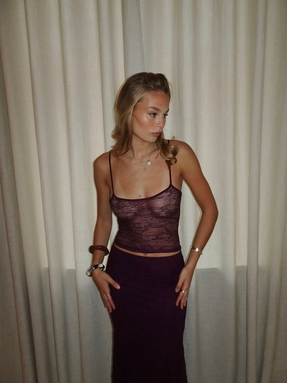 Nadja top med blonder - Lilla