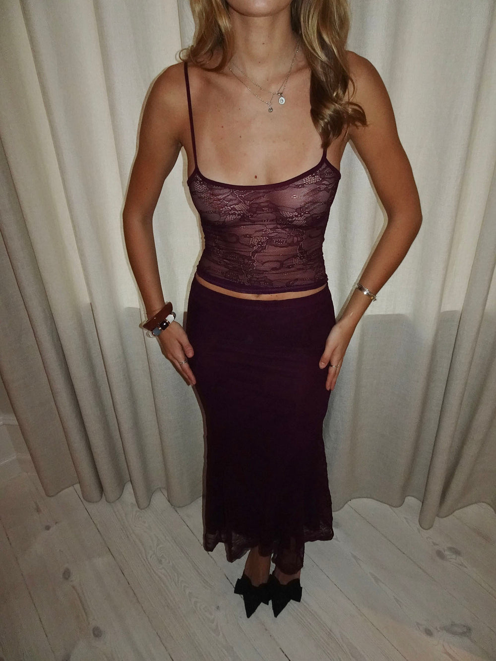 Nadja top med blonder - Lilla