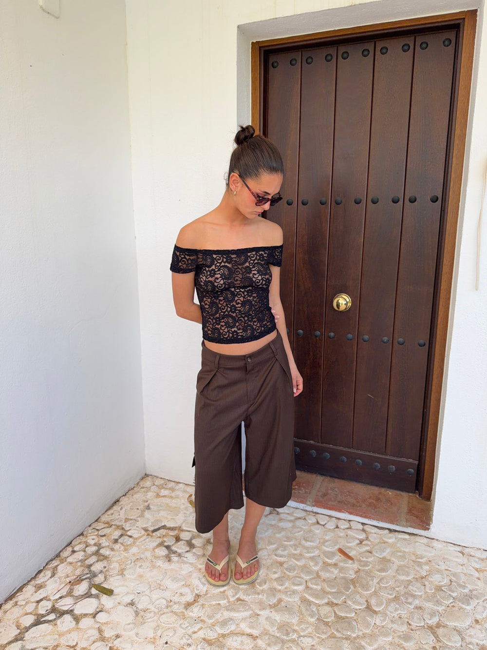 Sula off shoulder top i blonde - Sort