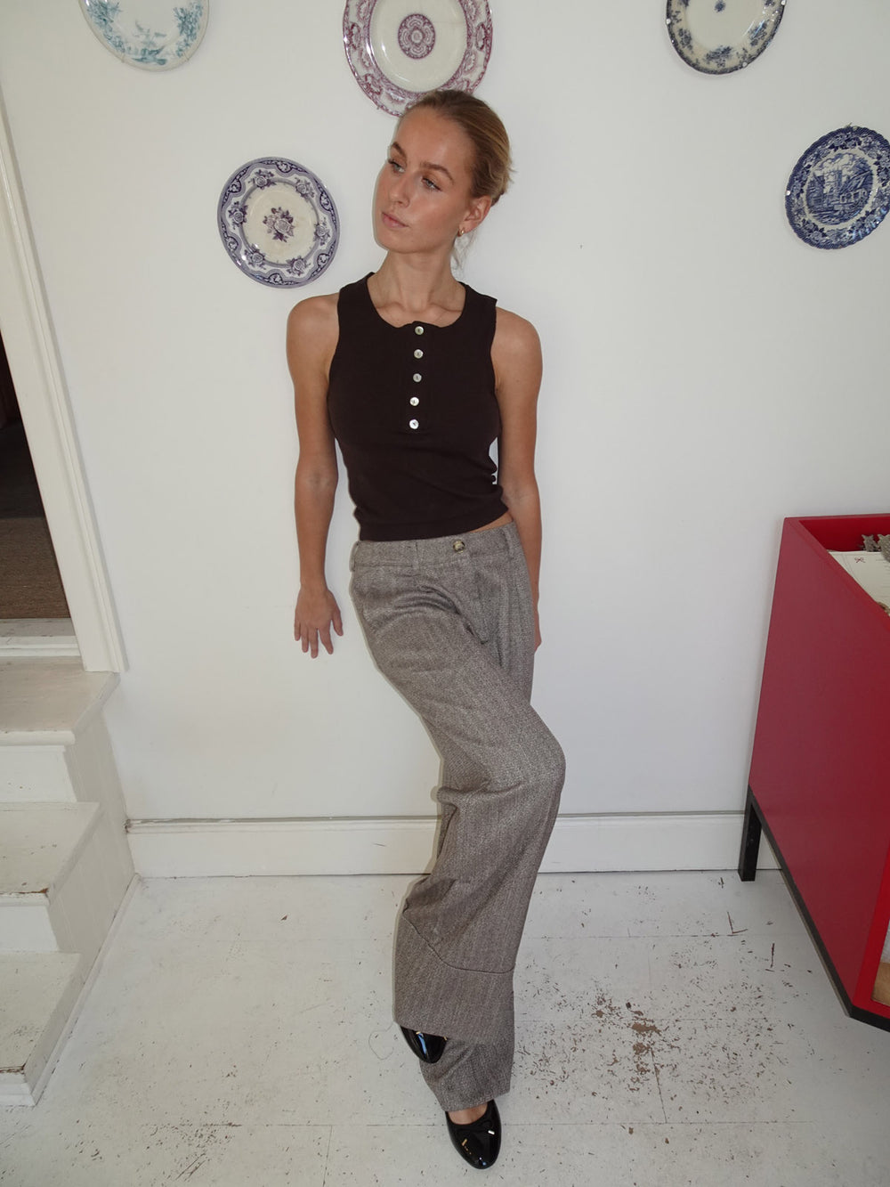 Dilly top med knapper - Brun