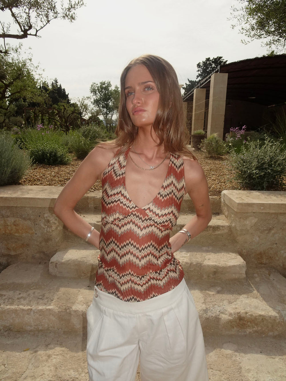 Zigga top med mønster - Orange/beige