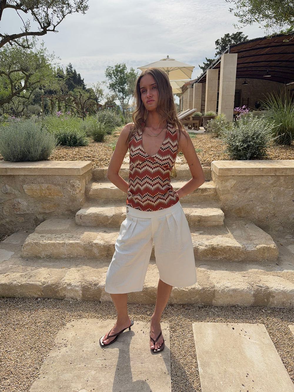 Zigga top med mønster - Orange/beige
