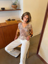 Leonorita top med ternet mønster - Beige/brun