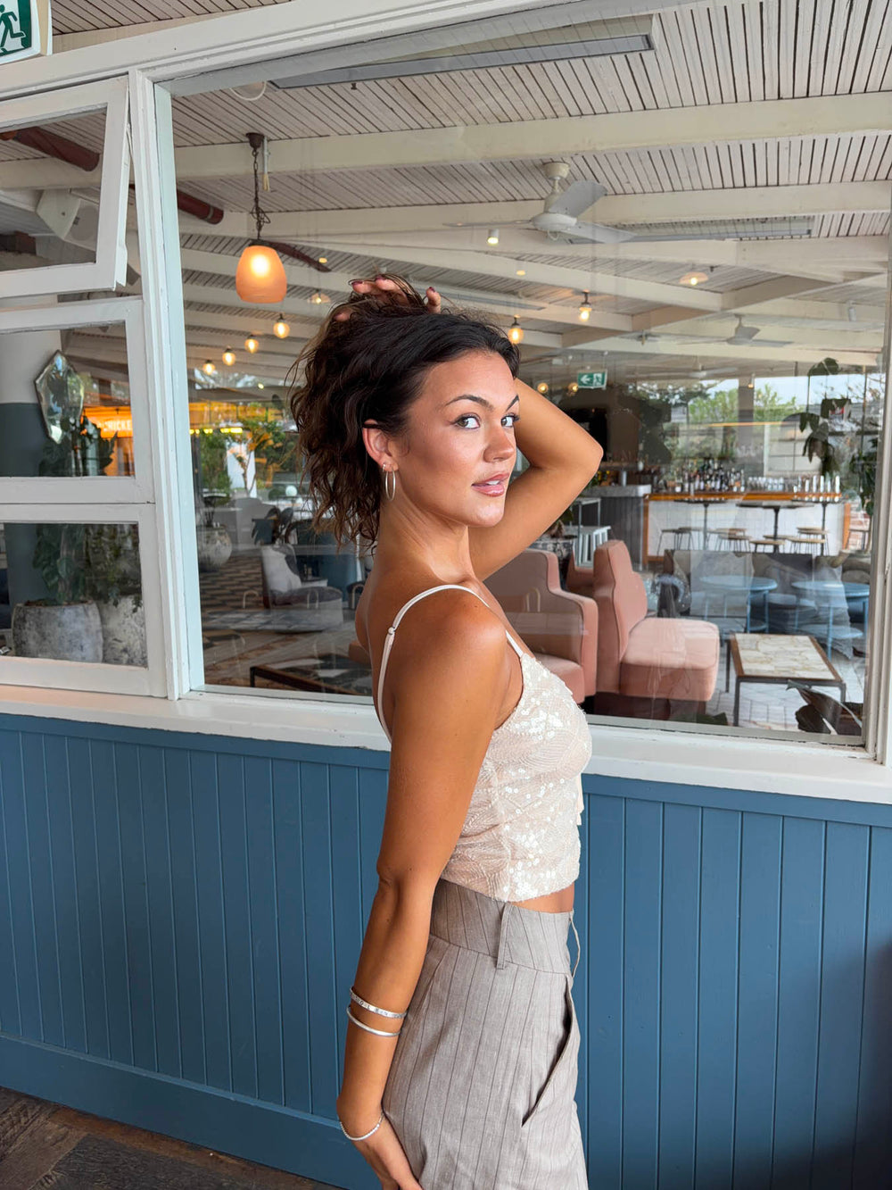 Elvira top med palietter - Beige