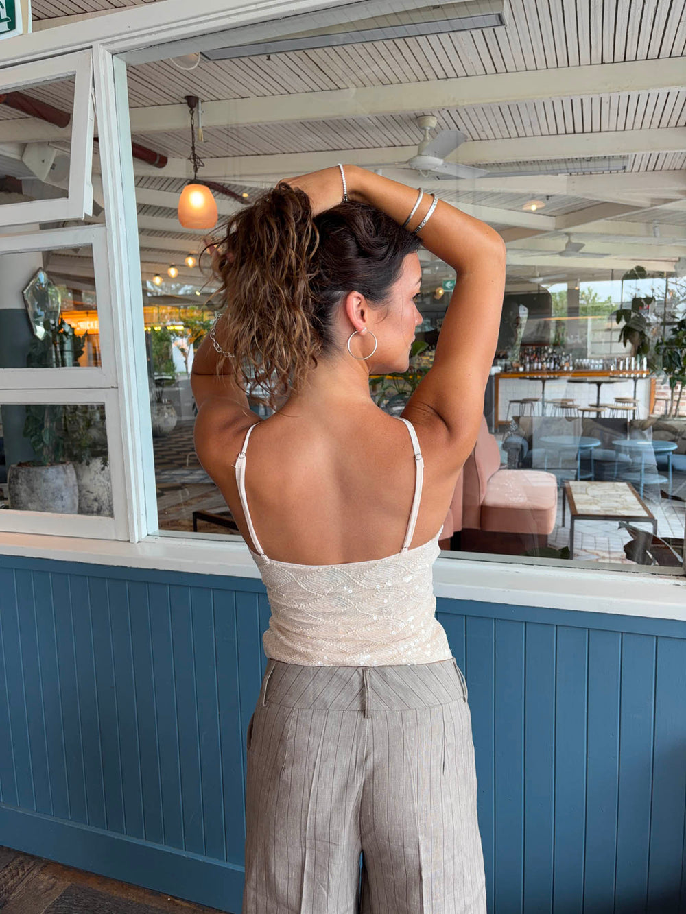 Elvira top med palietter - Beige