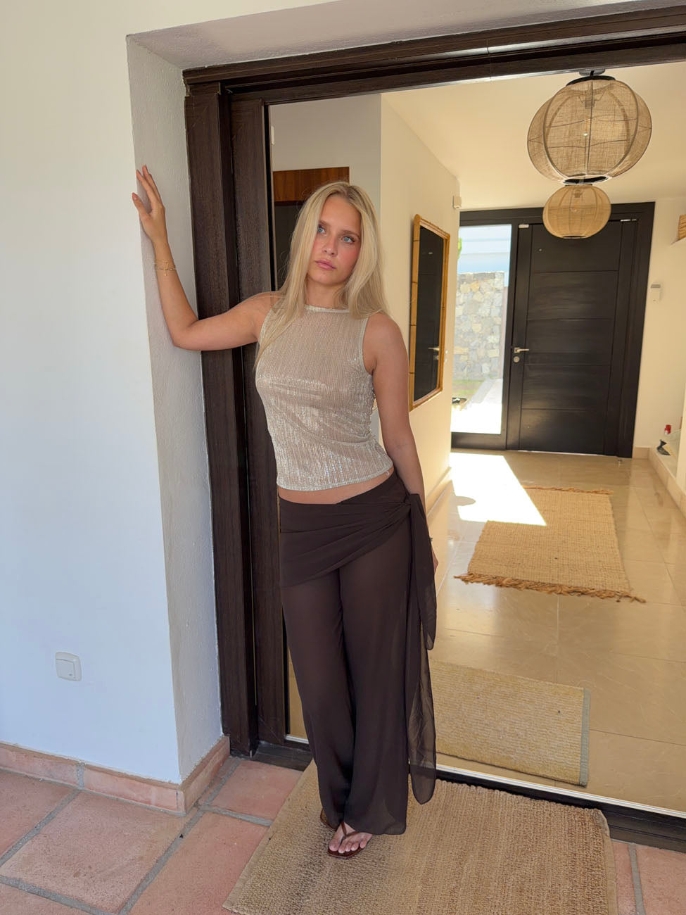 Wendy top med pallietter - Champagne/beige
