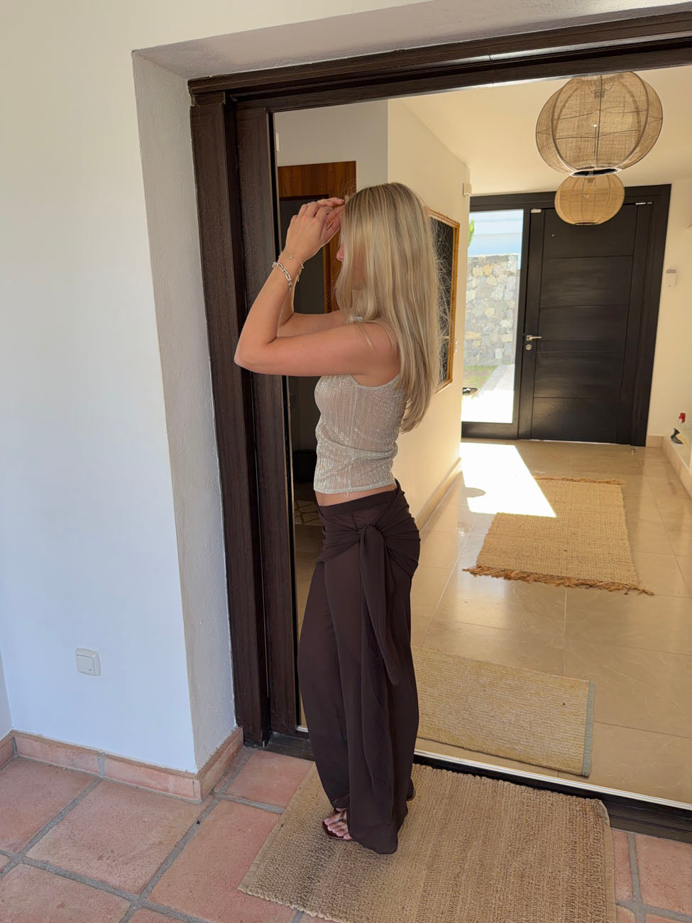 Wendy top med pallietter - Champagne/beige