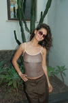 Esmaralda top med polkaprikker - Brun/beige