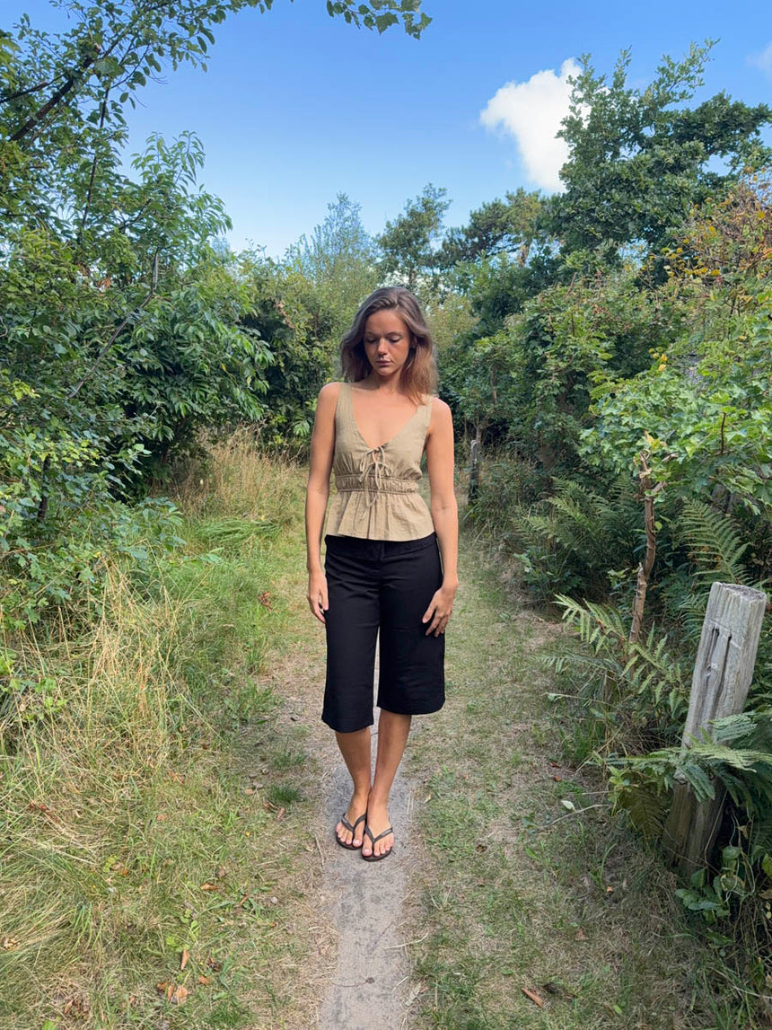 Kamela top med sløjfe - Beige/brun