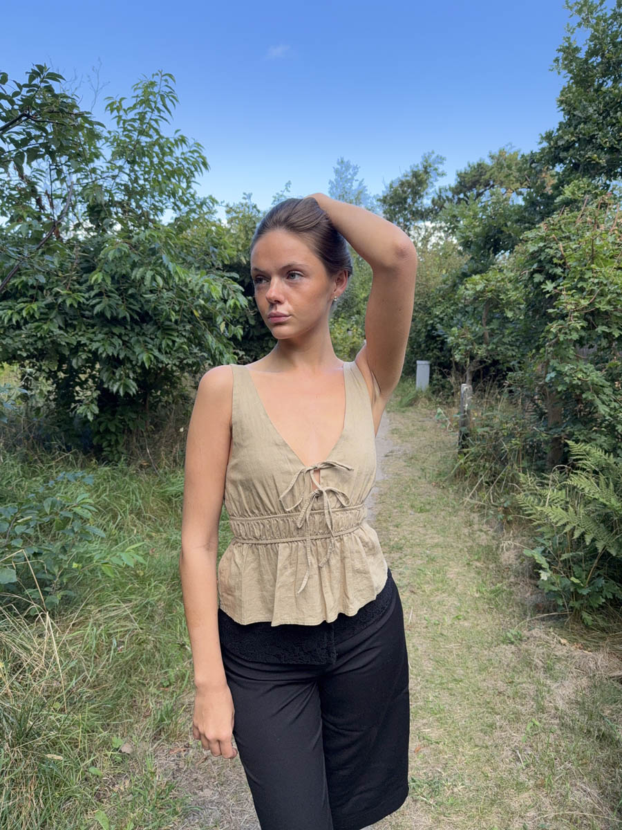 Kamela top med sløjfe - Beige/brun
