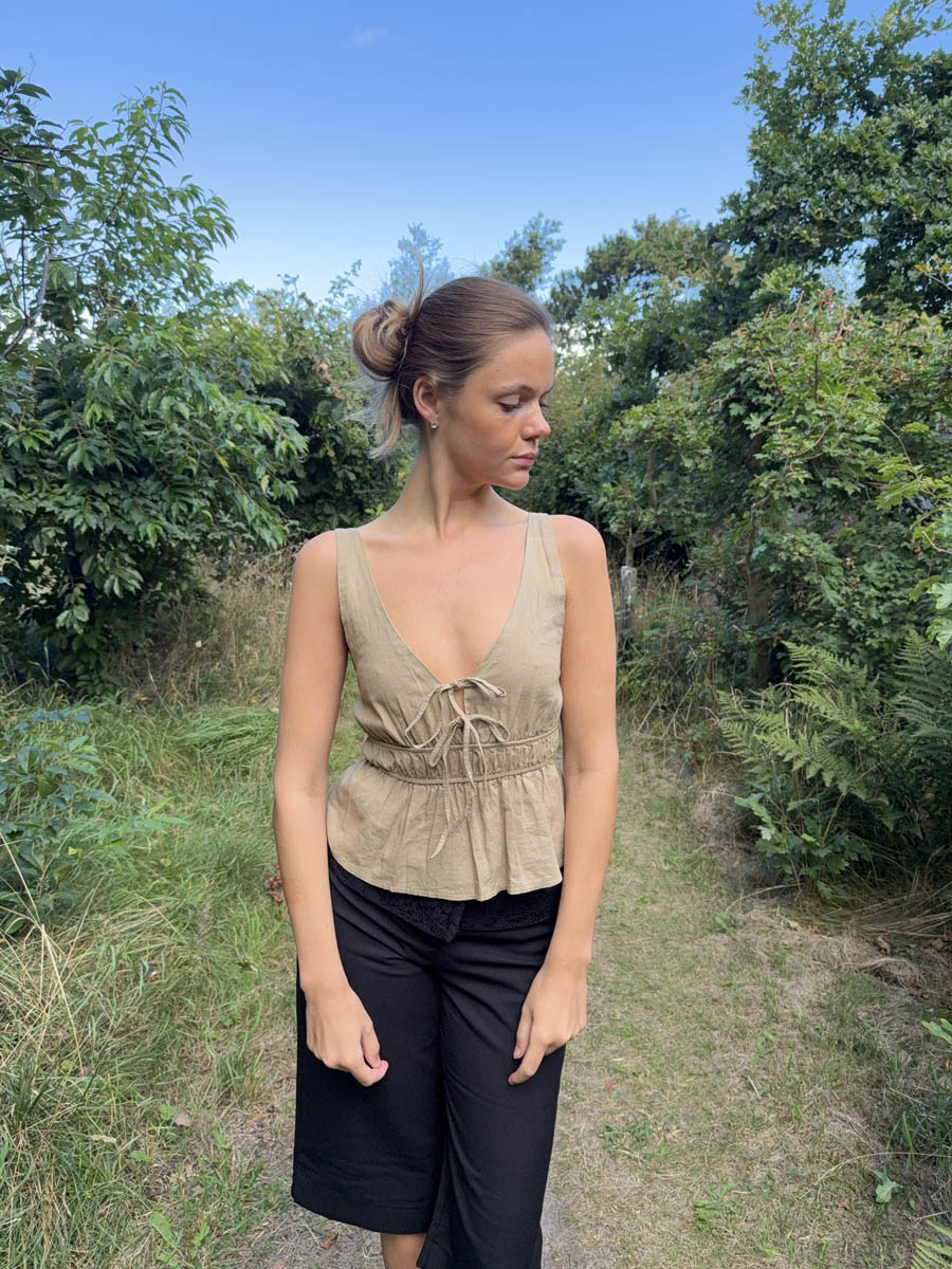 Kamela top med sløjfe - Beige/brun