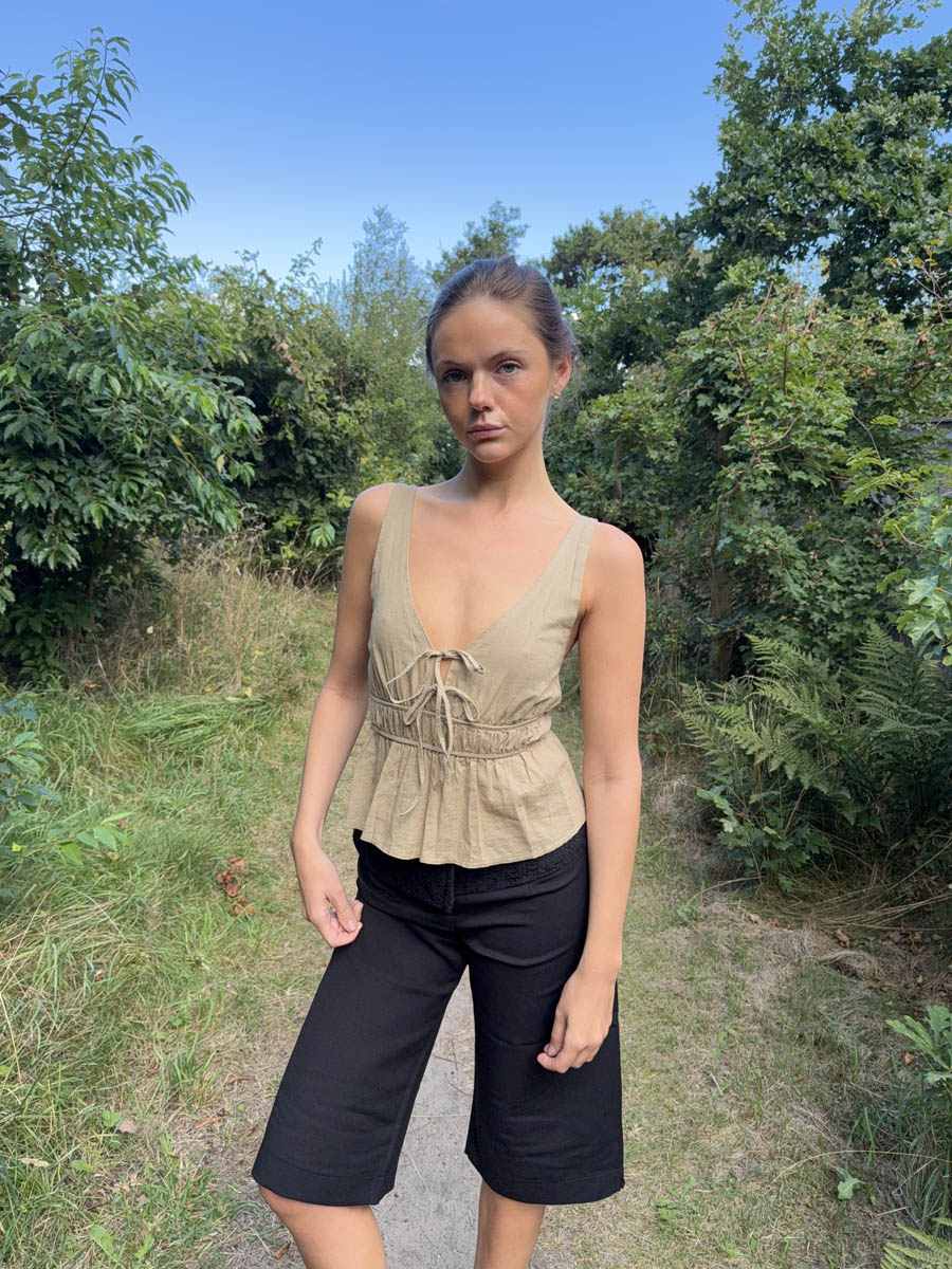 Kamela top med sløjfe - Beige/brun