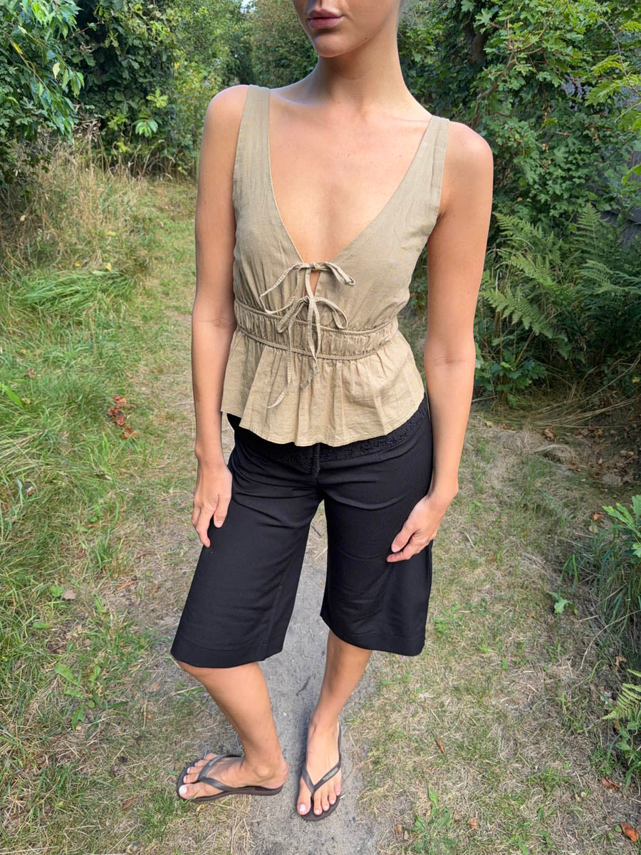 Kamela top med sløjfe - Beige/brun