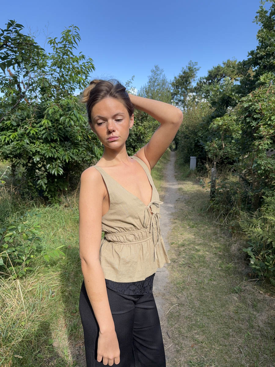 Kamela top med sløjfe - Beige/brun