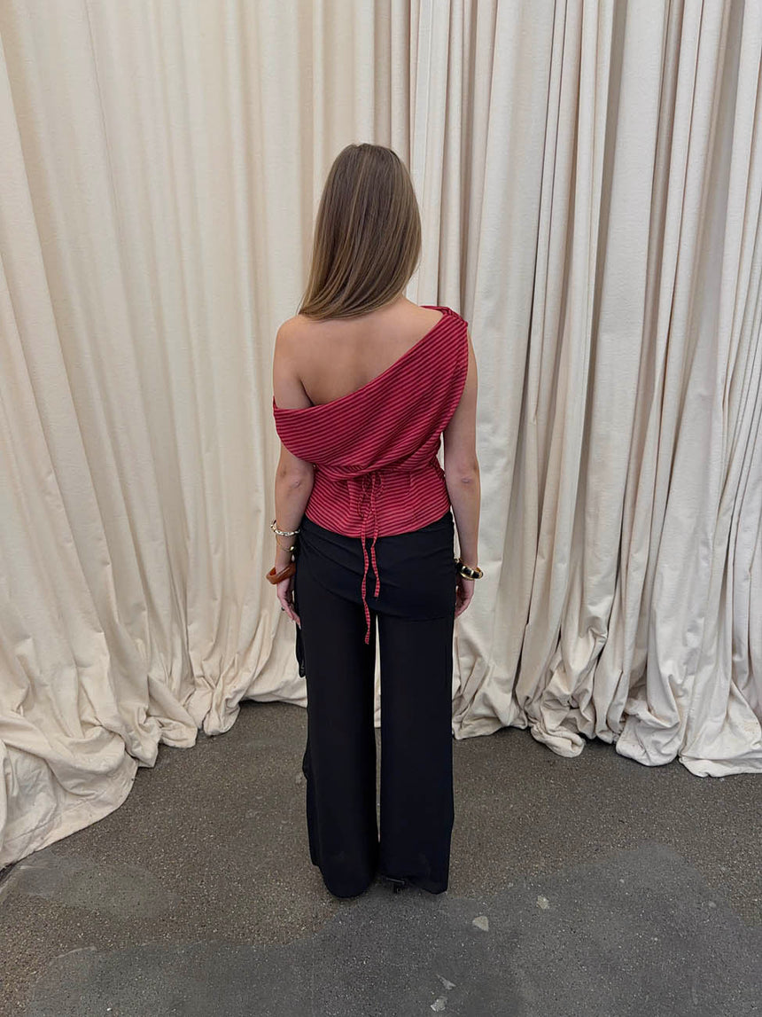 Lily top med striber - rød/bordeaux