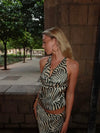 Blancine top med zebraprint - Sort/beige