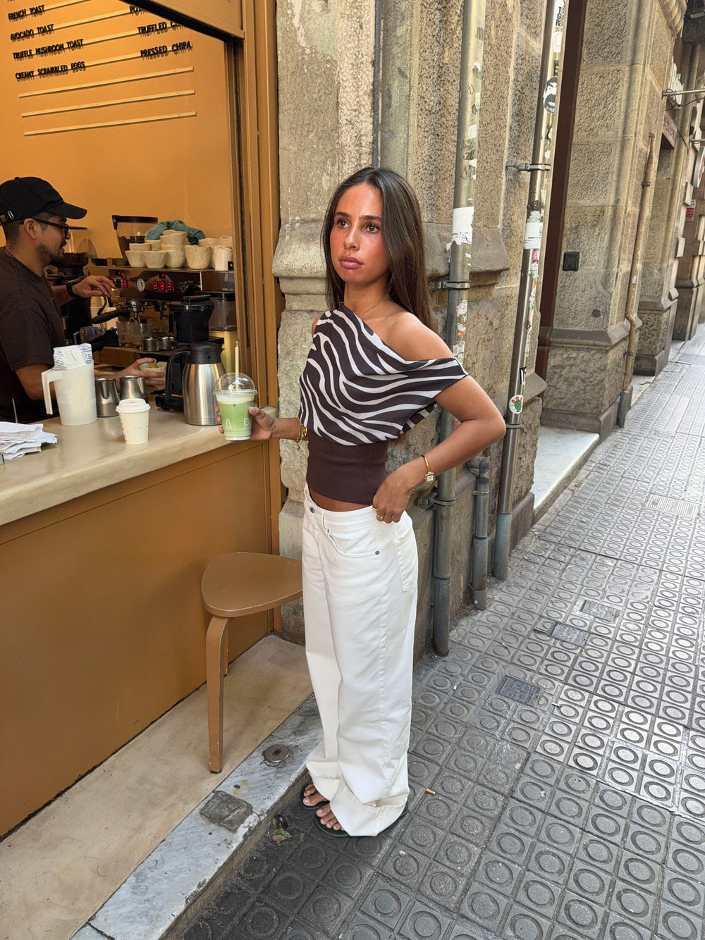 Kimmie top med zebra print - Brun/hvid