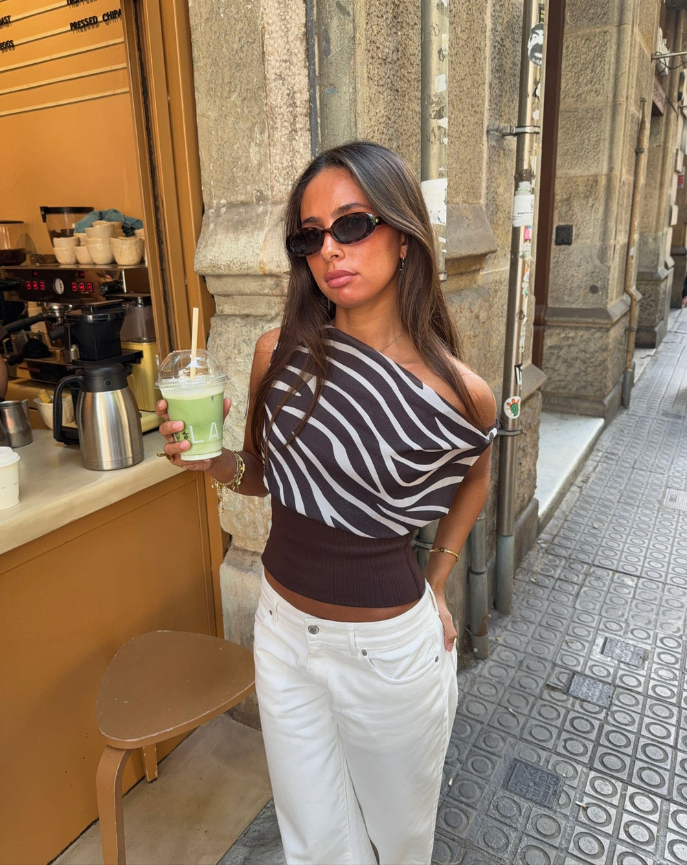 Kimmie top med zebra print - Brun/hvid