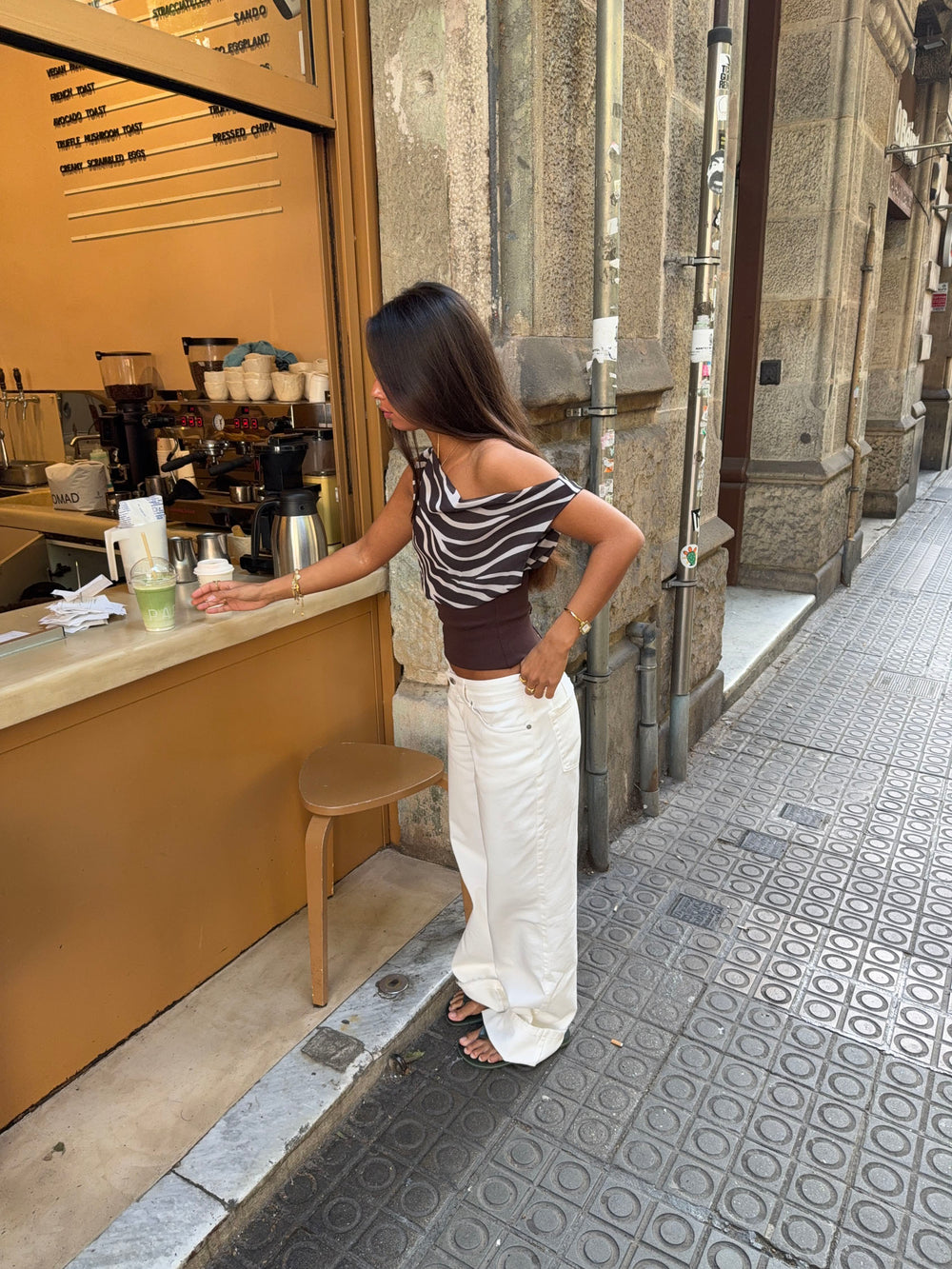 Kimmie top med zebra print - Brun/hvid