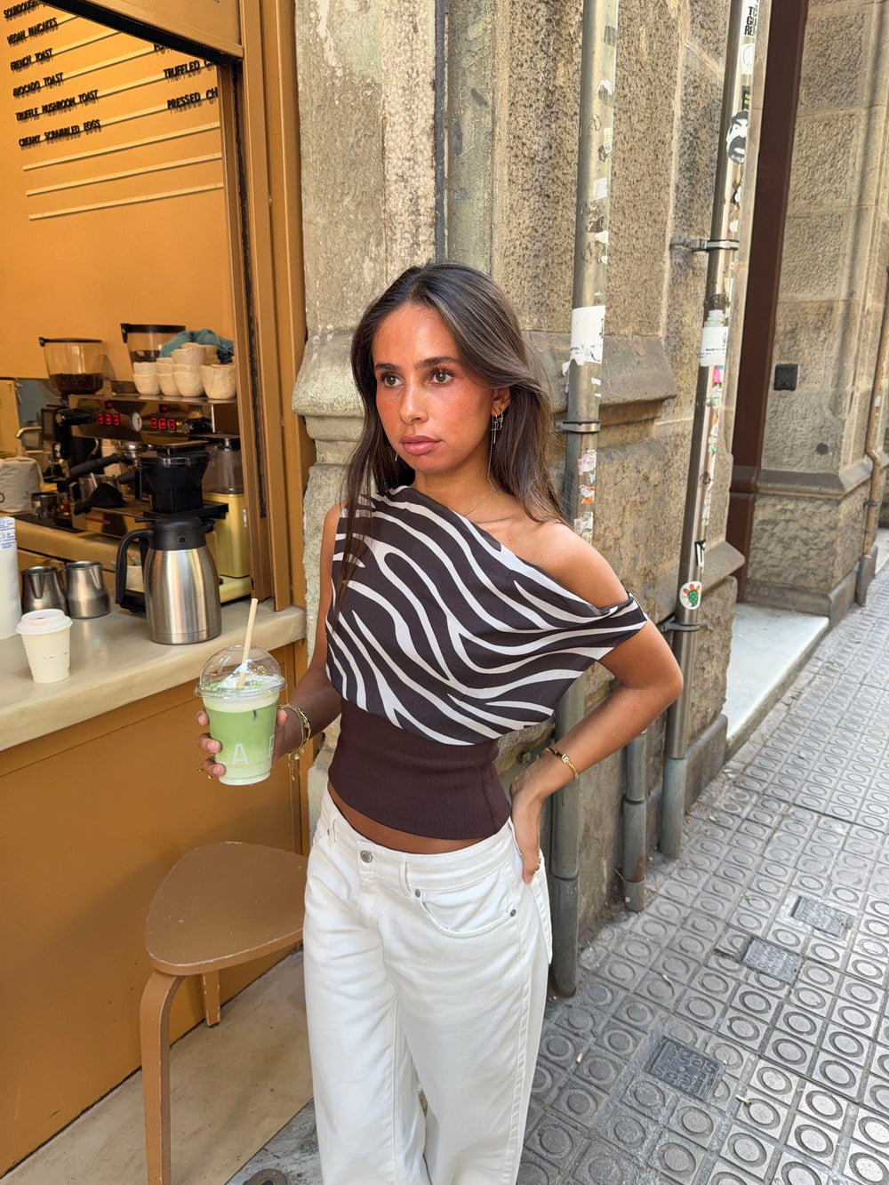 Kimmie top med zebra print - Brun/hvid