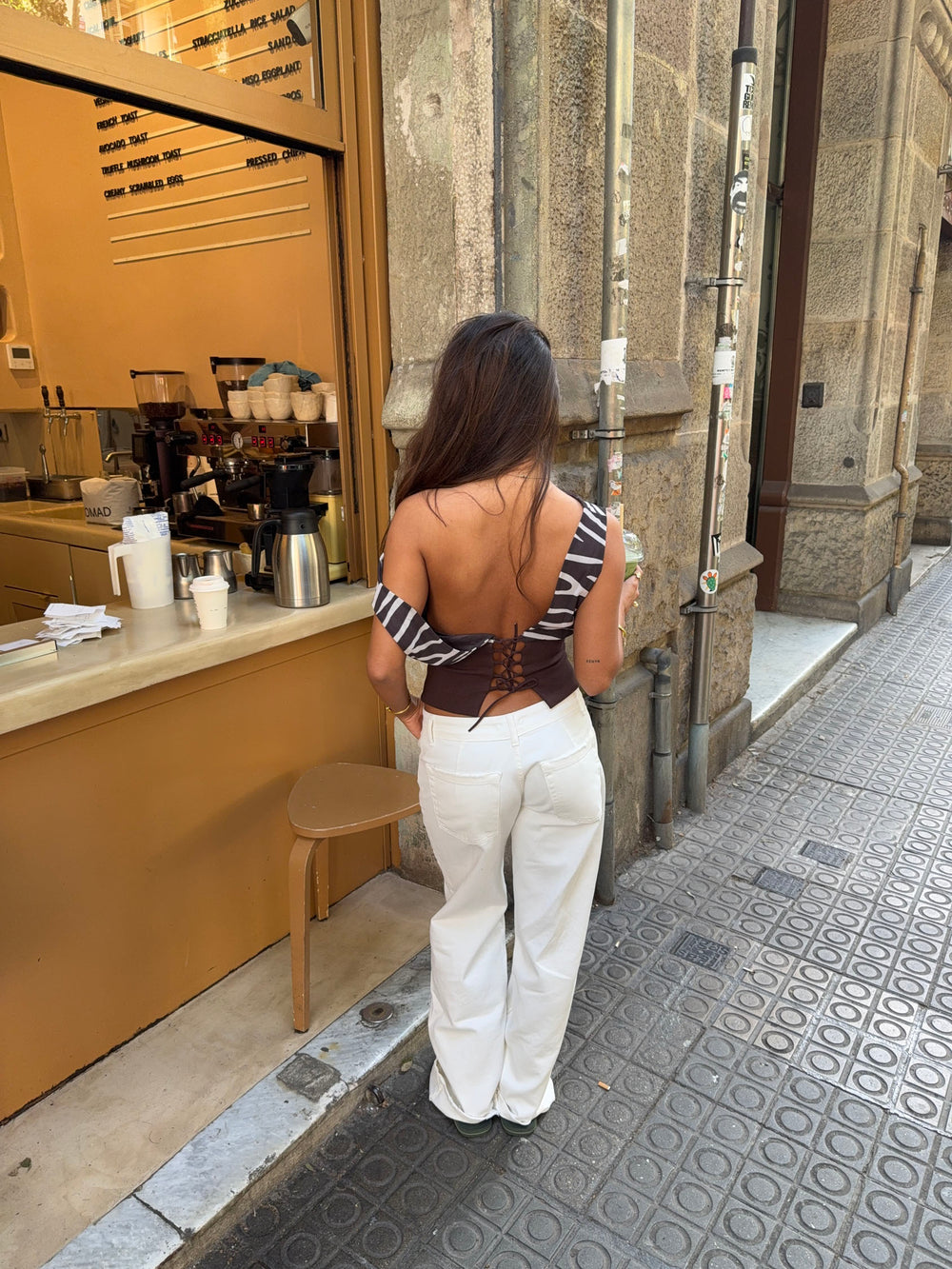 Kimmie top med zebra print - Brun/hvid