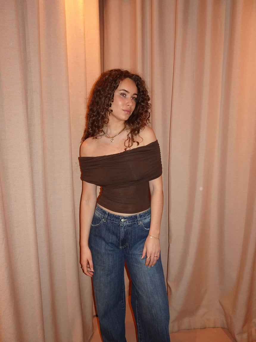 Celora off shoulder top - Brun