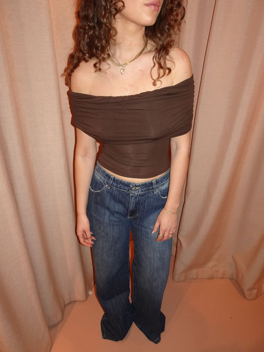 Celora off shoulder top - Brun