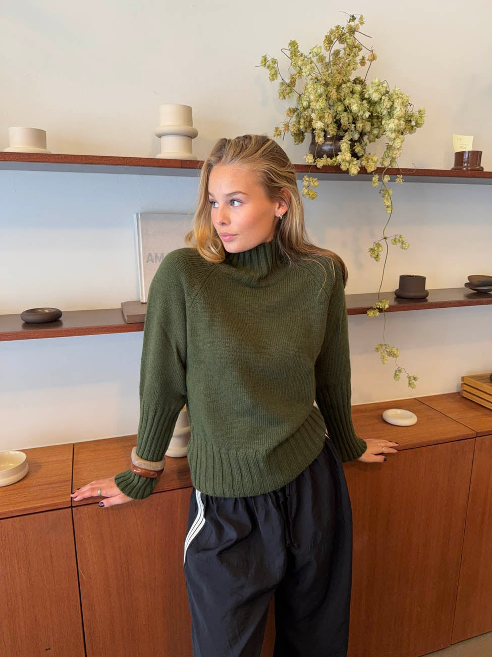 Alyssa striktrøje med turtleneck - Grøn
