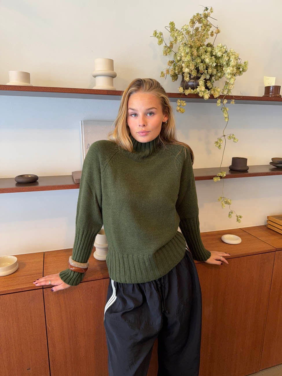 Alyssa striktrøje med turtleneck - Grøn