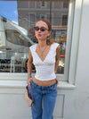 Malin Tomkins v-neck top i pointelle - Hvid